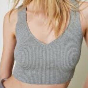 Gray Ribbed Knit Women's Crop Top Rose +Vine size L